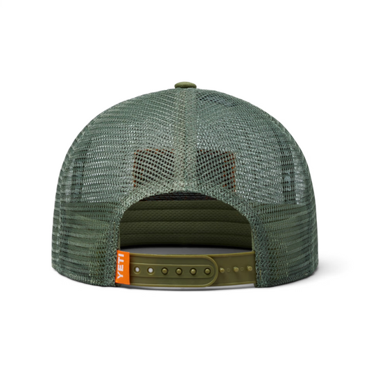 YETI VELCRO BADGE FLAT BRIM MESH HAT OLIVE