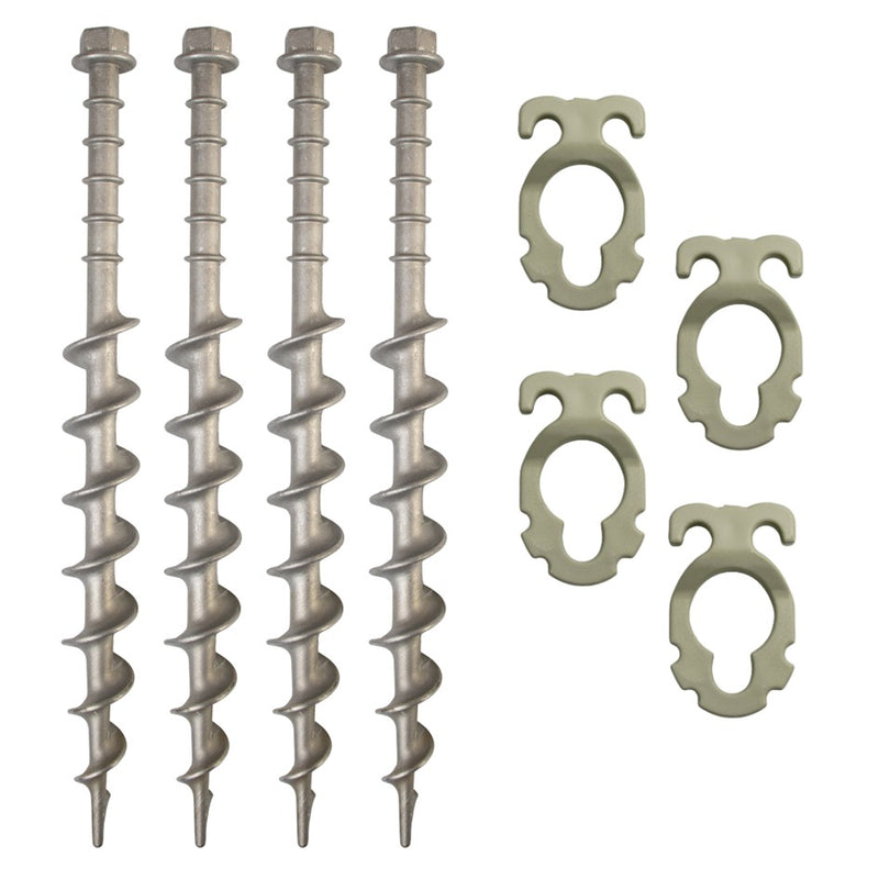 Load image into Gallery viewer, SUPEX LARGE ALLOY SCREW IN PEGS 4 PACK WITH GUY ROPE CLIP