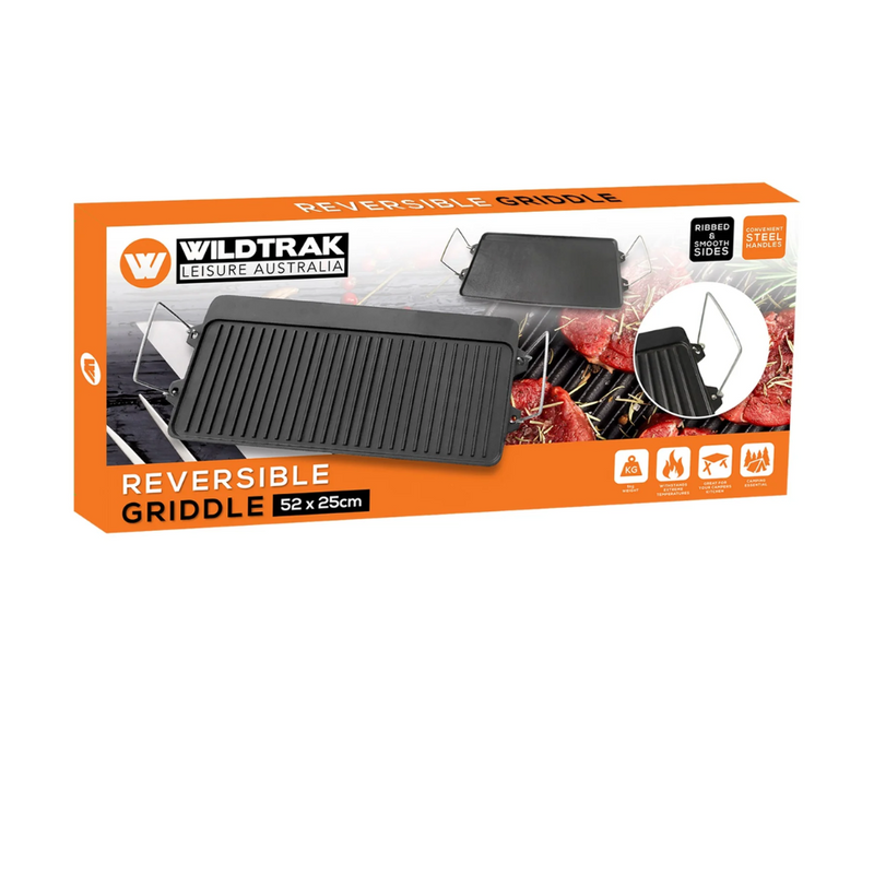 Load image into Gallery viewer, WILDTRAK REVERSIBLE GRIDDLE CAST IRON FOR 3 BURNER STOVE