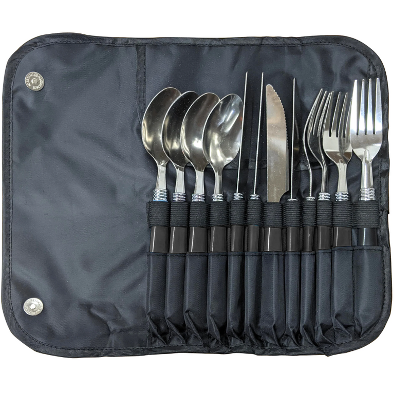 Load image into Gallery viewer, WILDTRAK 12 PIECE STAINLESS STEEL CUTLERY SET IN POUCH