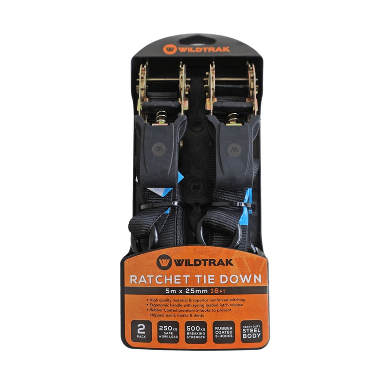 Load image into Gallery viewer, WILDTRAK RATCHET TIE DOWN STRAP 2PCE 500X2.5CM