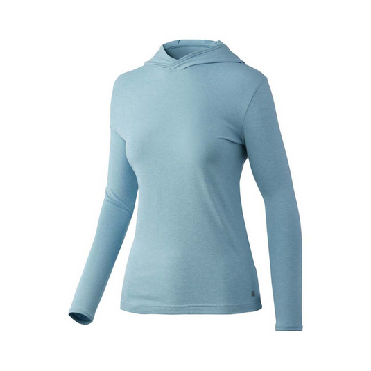 HUK WAYPOINT HOODIE LONG SLEEVE SHIRT WOMENS [CLR:PORCELAIN BLUE SZ:LARGE]
