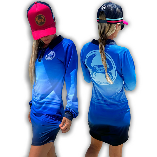 STAUNCH CRAB WOMENS GLASS OUT COLLARED FISHING DRESS LONG SLEEVE [SZ:X-LARGE]