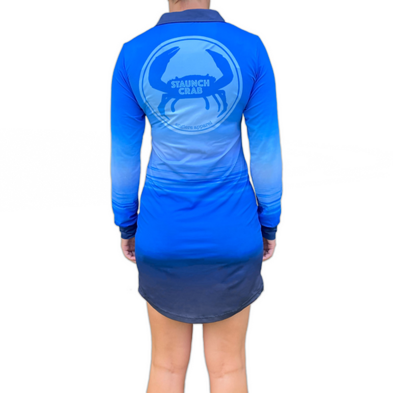 Load image into Gallery viewer, STAUNCH CRAB WOMENS GLASS OUT COLLARED FISHING DRESS LONG SLEEVE [SZ:X-LARGE]
