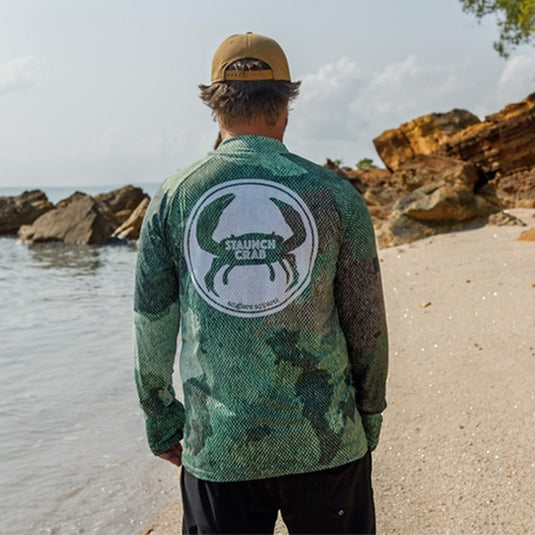 STAUNCH CRAB MENS SINIK GREEN UPF50+ LONG SLEEVE FISHING SHIRT [SZ:LARGE]