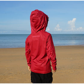 STAUNCH CRAB RED CONTOUR UPF50+ HOODED LONG SLEEVE FISHING SHIRT KIDS [SZ:10]