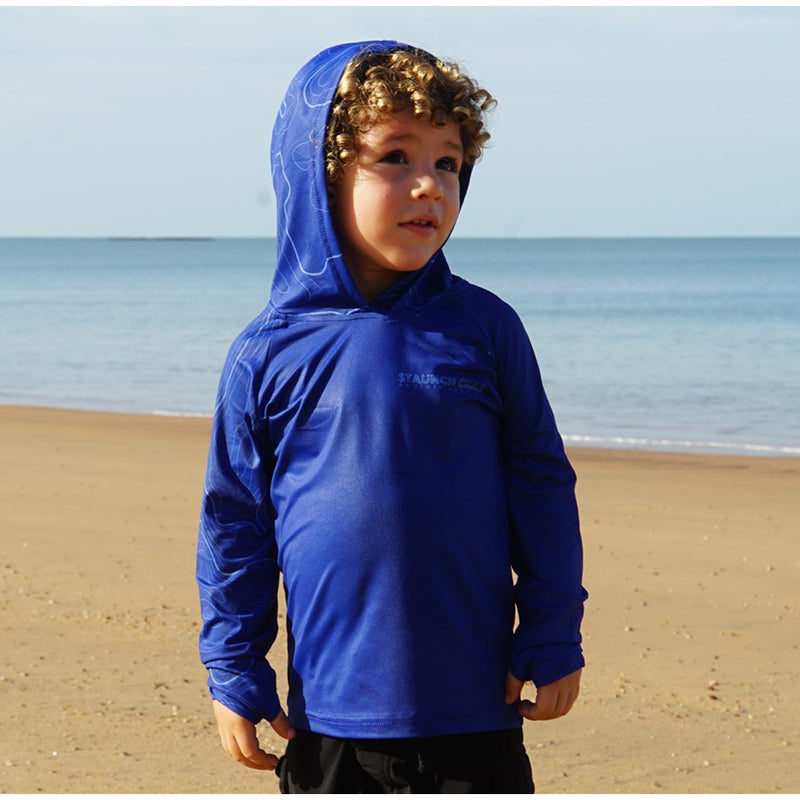 Load image into Gallery viewer, STAUNCH CRAB NAVY CONTOUR UPF50+ HOODED LONG SLEEVE FISHING SHIRT KIDS [SZ:6]
