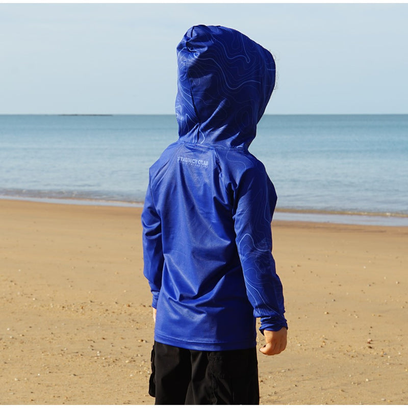 Load image into Gallery viewer, STAUNCH CRAB NAVY CONTOUR UPF50+ HOODED LONG SLEEVE FISHING SHIRT KIDS [SZ:6]
