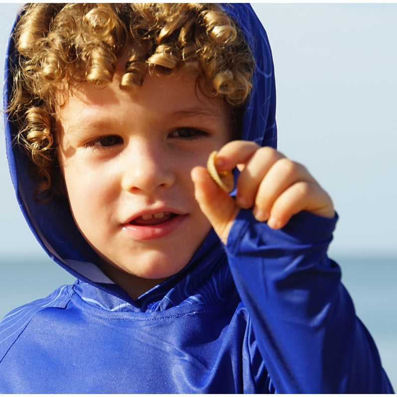 Load image into Gallery viewer, STAUNCH CRAB NAVY CONTOUR UPF50+ HOODED LONG SLEEVE FISHING SHIRT KIDS [SZ:6]
