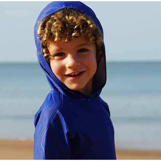 STAUNCH CRAB KIDS NAVY CONTOUR HOODED UPF50+ LONG SLEEVE FISHING SHIRT [SZ:10]