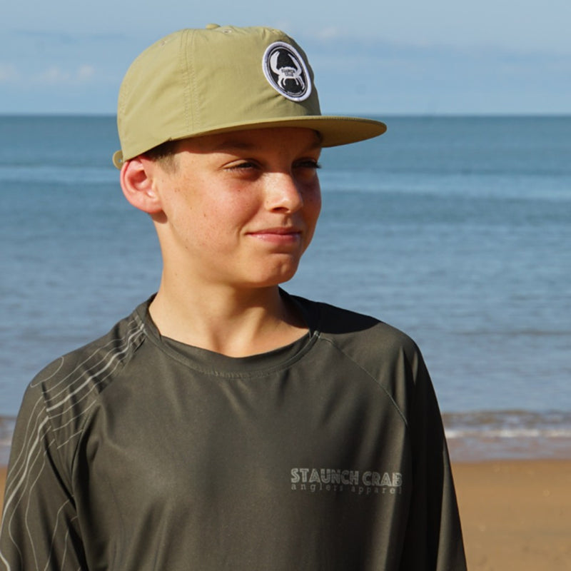 Load image into Gallery viewer, STAUNCH CRAB KHAKI CONTOUR UPF50+ LONG SLEEVE FISHING SHIRT KIDS [SZ:12]
