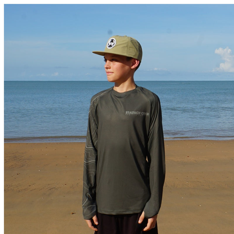 Load image into Gallery viewer, STAUNCH CRAB KIDS KHAKI CONTOUR UPF50+ LONG SLEEVE FISHING SHIRT [SZ:14]

