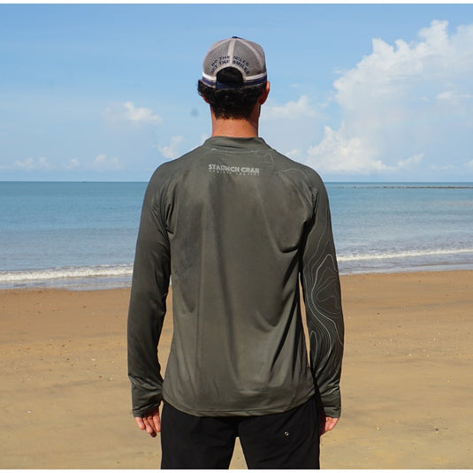 STAUNCH CRAB MENS KHAKI CONTOUR UPF50+ LONG SLEEVE FISHING SHIRT MENS [SZ:LARGE]