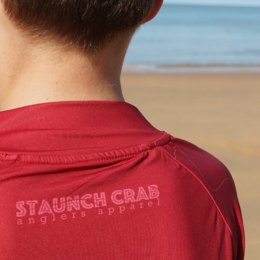STAUNCH CRAB KIDS RED CONTOUR UPF50+ LONG SLEEVE FISHING SHIRT [SZ:14]