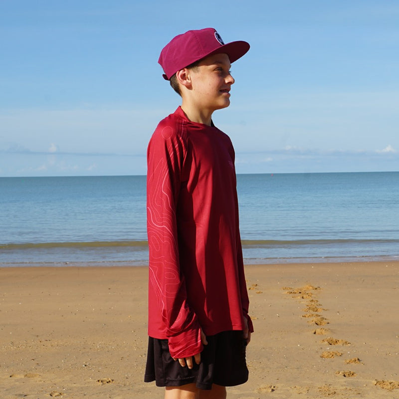 Load image into Gallery viewer, STAUNCH CRAB KIDS RED CONTOUR UPF50+ LONG SLEEVE FISHING SHIRT [SZ:14]
