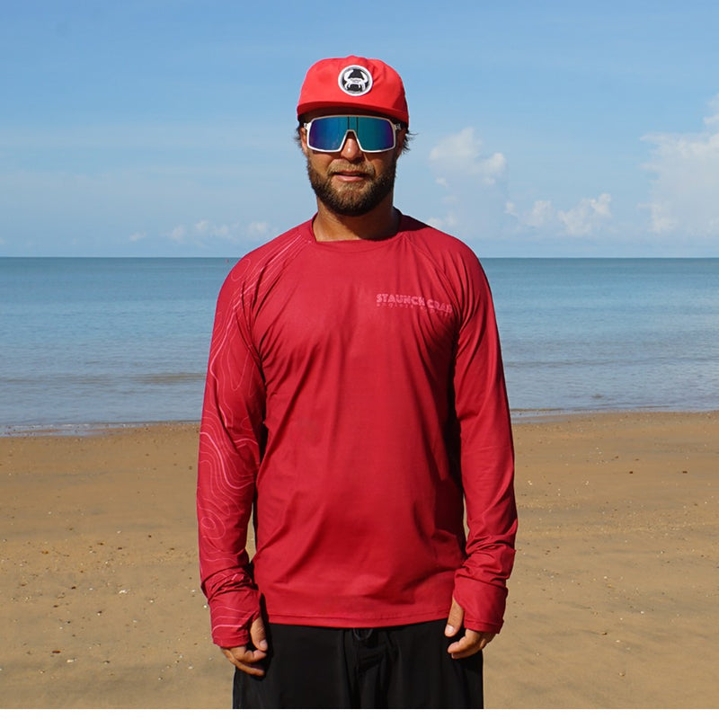 Load image into Gallery viewer, STAUNCH CRAB MENS RED CONTOUR UPF50+ LONG SLEEVE FISHING SHIRT MENS [SZ:LARGE]
