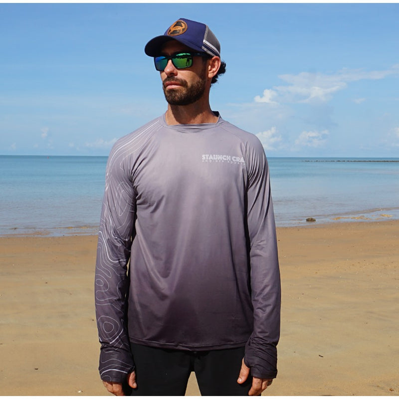 Load image into Gallery viewer, STAUNCH CRAB MENS GREY CONTOUR UPF50+ LONG SLEEVE FISHING SHIRT MENS [SZ:LARGE]
