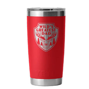 YETI RAMBLER 20OZ WITH MAGSLIDER WILDS GREATEST DAD [CLR:RESCUE RED]
