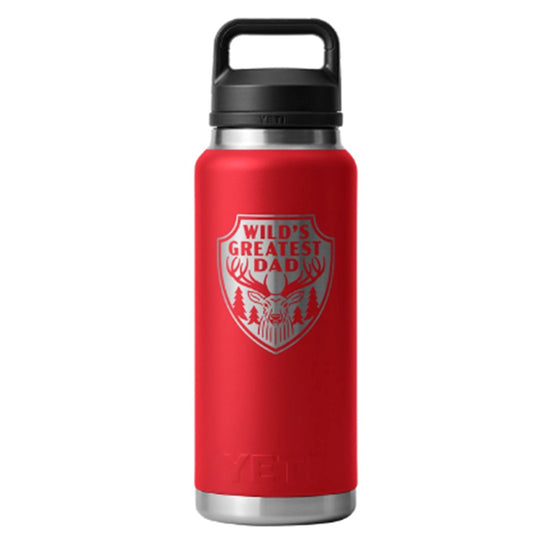 YETI RAMBLER BOTTLE 36OZ WILDS GREATEST DAD [CLR:RESCUE RED]