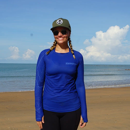 STAUNCH CRAB WOMENS NAVY CONTOUR UPF50+ LONG SLEEVE FISHING SHIRT [SZ:MEDIUM]