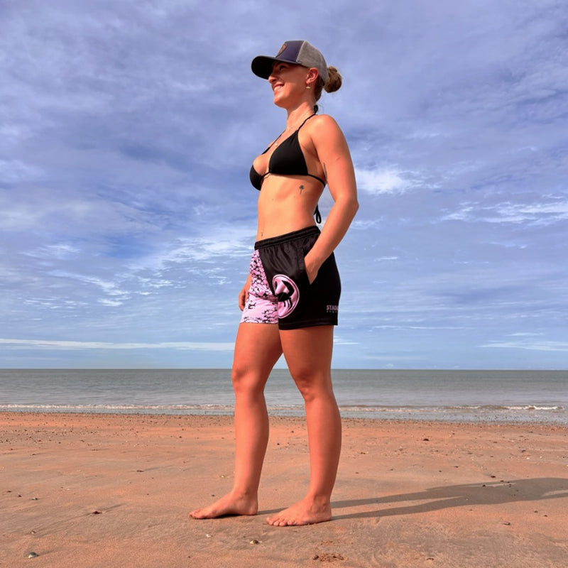 Load image into Gallery viewer, STAUNCH CRAB CHASE TO CHILL SHORTS BLACK &amp; PINK [SZ:MEDIUM]
