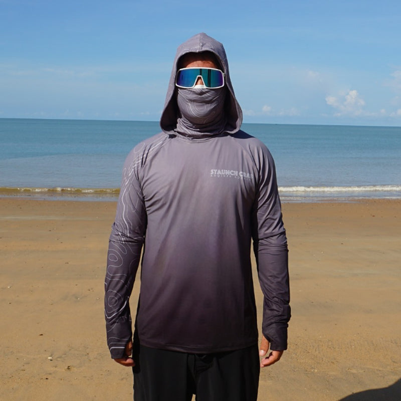 Load image into Gallery viewer, STAUNCH CRAB MENS GREY CONTOUR UPF50+ SAMURAI LONG SLEEVE FISHING SHIRT [SZ:LARGE]
