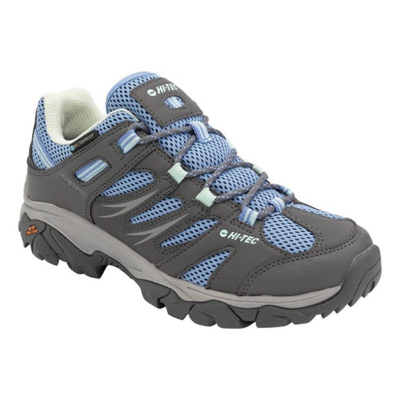 Load image into Gallery viewer, HI-TEC TARANTULA LOW WP HIKING SHOES WOMENS [CLR:GREY/CHARCOAL/CORNFLOWER SZ:9.5]
