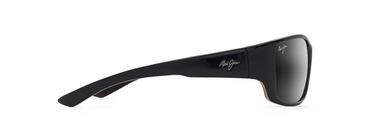 MAUI JIM LOCAL KINE SUNGLASSES SHINY BLACK WITH GREY AND MAROON THIN GLASS NEUTRAL GREY 