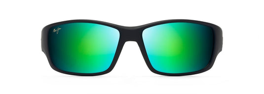 MAUI JIM LOCAL KINE SUNGLASSES SOFT BLACK WITH DARK TRANSPARENT GREEN AND LIGHT TRANSPARENT GREY THIN GLASS MAUI GREEN