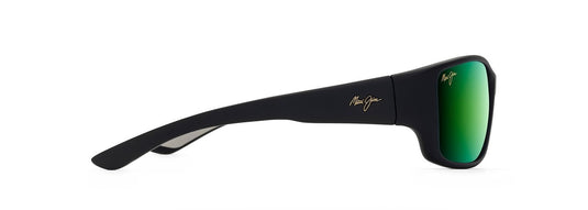MAUI JIM LOCAL KINE SUNGLASSES SOFT BLACK WITH DARK TRANSPARENT GREEN AND LIGHT TRANSPARENT GREY THIN GLASS MAUI GREEN