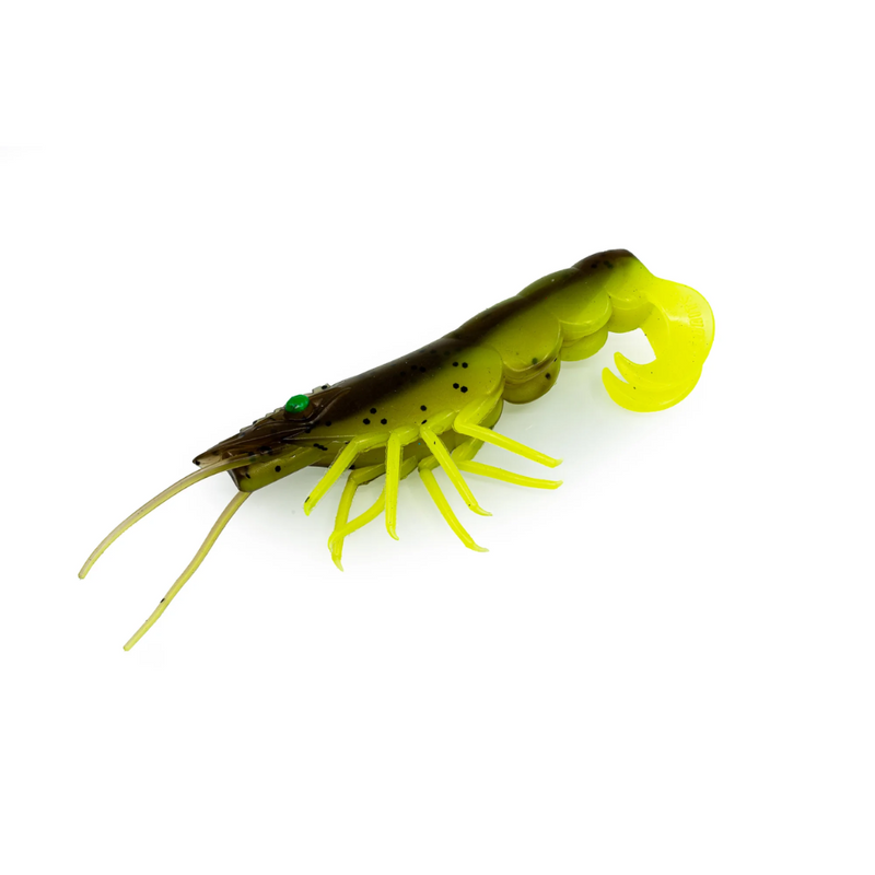 Load image into Gallery viewer, CHASEBAITS CURLY PRAWN [SZ:90MM CLR:06 LIME TIGER]

