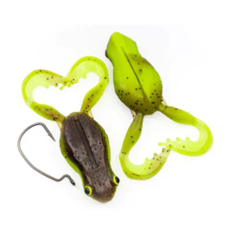 Load image into Gallery viewer, CHASEBAITS FLEXI FROG [SZ:40MM CLR:01 GREEN PUMPKIN CHART]
