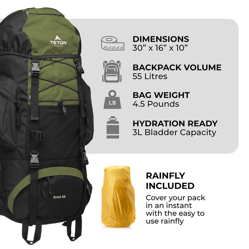 Load image into Gallery viewer, TETON SCOUT 55L BACKPACK [CLR:OLIVE]
