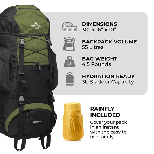 TETON SCOUT 55L BACKPACK [CLR:OLIVE]