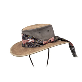 BARMAH FOLDAWAY LADIES COOLER HAT WITH ABORIGINAL SCARF [CLR:HICKORY SZ:SMALL]
