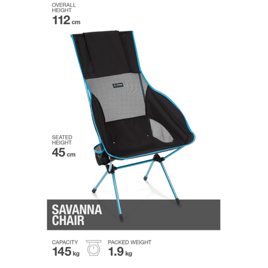 HELINOX SAVANNA CHAIR BLACK WITH BLUE FRAME