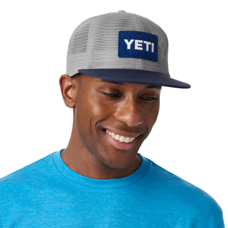 Load image into Gallery viewer, YETI VELCRO BADGE FLAT BRIM MESH HAT GRAY / NAVY 
