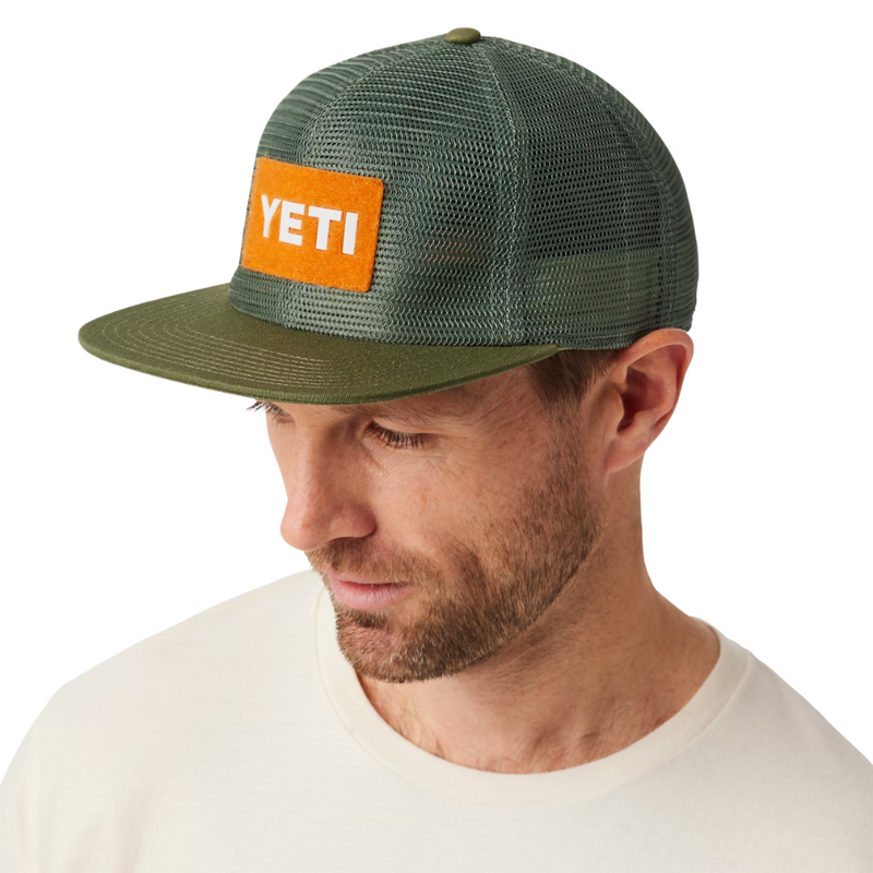 Load image into Gallery viewer, YETI VELCRO BADGE FLAT BRIM MESH HAT OLIVE 
