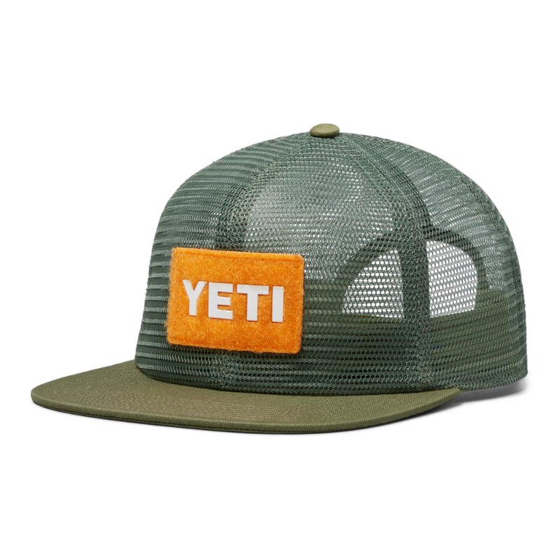 Load image into Gallery viewer, YETI VELCRO BADGE FLAT BRIM MESH HAT OLIVE 
