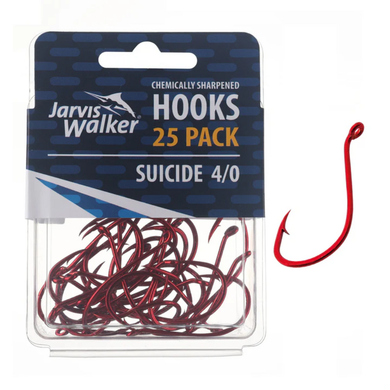Load image into Gallery viewer, JARVIS WALKER RED SUICIDE HOOKS [SZ:#4/0 PS:25 PACK]
