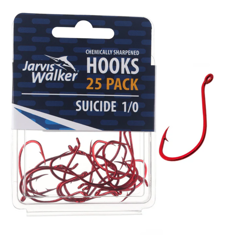 Load image into Gallery viewer, JARVIS WALKER RED SUICIDE HOOKS [SZ:#1/0 PS:25 PACK]
