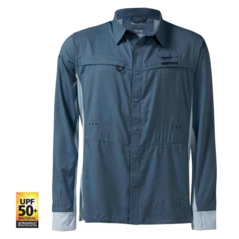 Load image into Gallery viewer, SHIMANO PRO STRETCH VENTED MENS FISHING SHIRT UPF50+ [CLR:NAVY SZ:SMALL]
