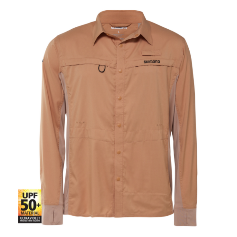 Load image into Gallery viewer, SHIMANO PRO STRETCH VENTED MENS FISHING SHIRT UPF50+ [CLR:BURNT ORANGE SZ:X-LARGE]
