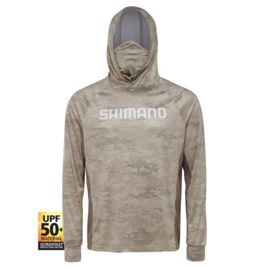 SHIMANO HOODED LONG SLEEVED TECH TEE [CLR:OATMEAL DOT CAMO SZ:2X-LARGE]