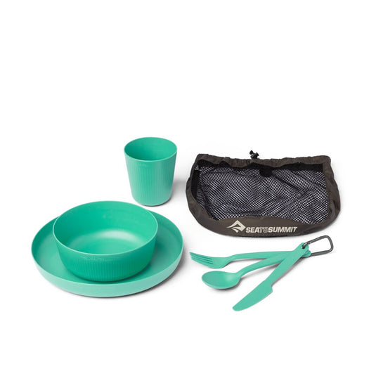 SEA TO SUMMIT CAMP DINNERWARE SET WITH MESH SACK 6 PIECES [CLR:CABBAGE LIGHT GREEN]