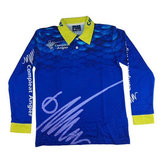 COMPLEAT ANGLER KIDS BUTTON TOURNAMENT SHIRT BLUE [SZ:14]