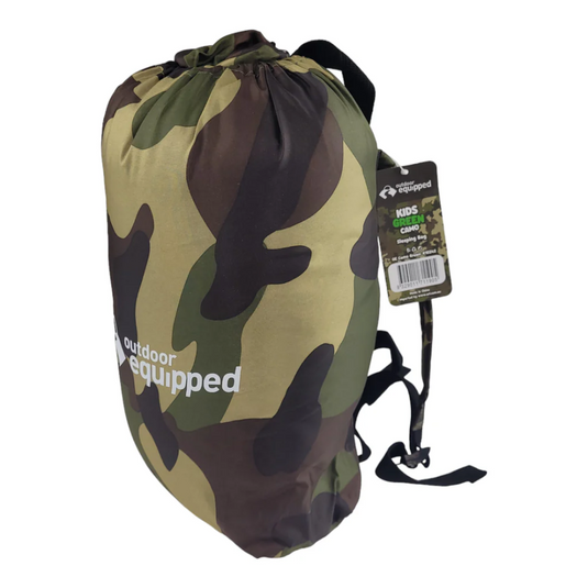 OUTDOOR EQUIPPED KIDS GREEN CAMO SLEEPING BAGS