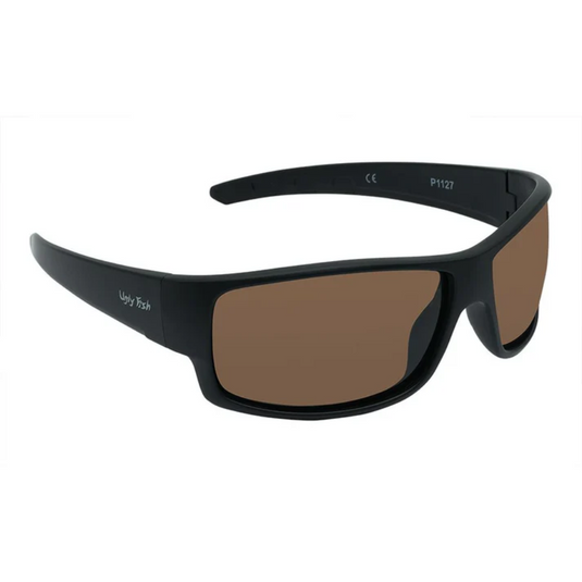 UGLY FISH P1127 POLARISED LIFESTYLE WRAP SUNGLASSES MATT BLACK [LENS:BROWN]