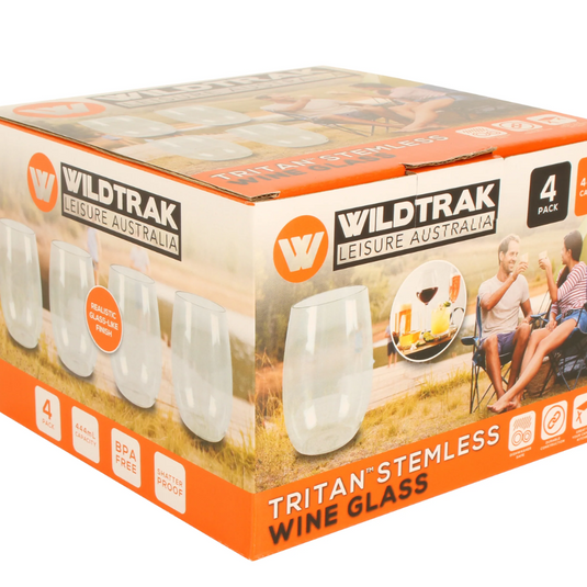 WILDTRAK TRITAN STEMLESS WINE GLASS 444ML 4 PACK