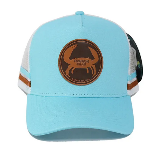 STAUNCH CRAB TRUCKER HAT COUNTRY LEATHER PATCH SEAFOAM/WHITE